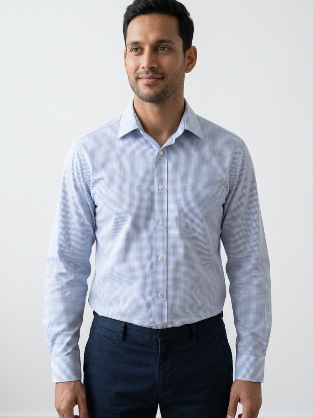 Michael Kors - 100% cotton Light Blue Micro-Check Dress Shirt